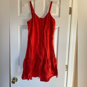Loft Red Button-Front Spaghetti Strap Dress